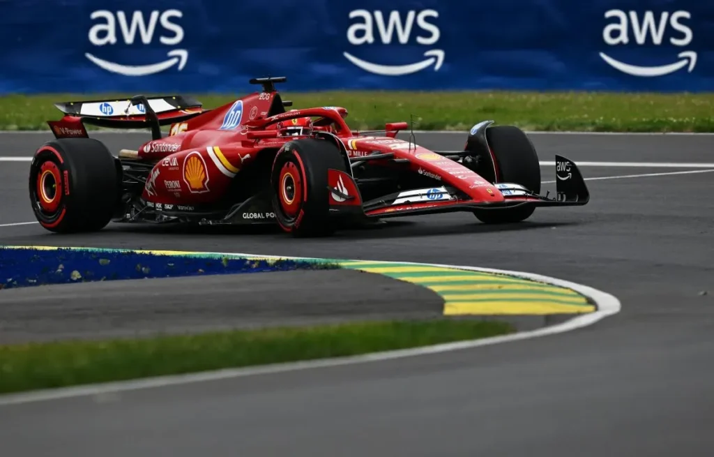 Charles Leclerc dari Monaco mengendarai (16) Ferrari SF24 di trek selama kualifikasi saat AWS memperkenalkan Generative AI ke Grand Prix Formula 1 Kanada 2024 di Sirkuit Gilles Villeneuve.