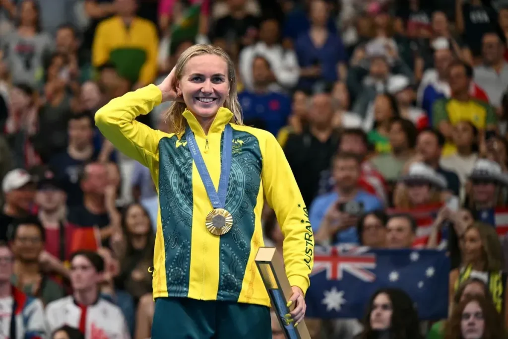 Peraih medali emas dari Australia, Ariarne Titmus di nomor renang putri 400m freestyle, Olimpiade Paris 2024.